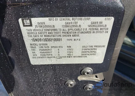 2008 Chevrolet Trailblazer Lt из США, поврежденный, VIN 1GNDS13S382106691